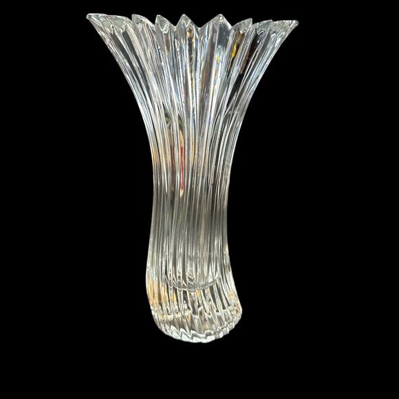 Mikasa Crystal Diamond Fire 8” Flower Vase Curved Stem 8 ¼” Japan - Picture 3 of 10